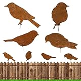 qhklew 4 Stück Rost Vögel, Vögel Deko Rostige Gartendeko, Gartenstecker Rost Deko mit Schraubgewinde, Metall Gartenstecker Vogel Stecker Baumstecker für Holz Zaunfiguren Gartendeko