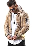 Rello & Reese Herren Fleecejacke Teddy-Fell Jacke Hoodie mit Kapuze Fleece Sweatjacke [Beige,