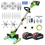 Akku Rasentrimmer mit Akku Akku Freischneider Elektro Rasentrimmer mit 2X3.0Ah Akku & Ladegerät, Multitool Rasentrimmer mit Messer (Green)