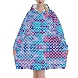 Kuschelige übergroße Decke mit Meerjungfrauen-Motiv und Fischschuppen-Druck, Weihnachten, Erwachsene, warmes Wintergeschenk, Snuggie mit Tasche
