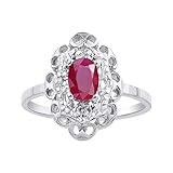 Rylos Diamant- und Rubin-Ring-Set in Sterlingsilber-Halo, Silber, Rubin
