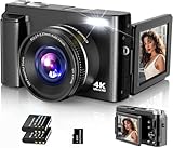 Digitalkamera,4K 48MP Fotokamera Autofokus mit 32G Karte, Vlogging Kamera mit 3 Zoll 180° Flip-Bildschirm und UV Linse,Kompaktkamera für Teenager Anfänger Erwachsene