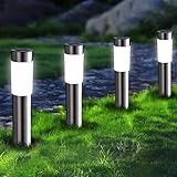 Joomer Solarlampen für Außen 4 Stück Edelstahl LED Solarleuchten Garten Außenleuchte Wetterfest Weiß Wegeleuchte Zylindrisch Gartenleuchte Auto Ein/Aus für Patio Rasen Terrasse Fahrstraßen
