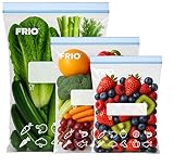 FRIO Gefrierbeutel mit Zip 65 Stück 3 Größen (S/M/L, 2/4/6 L), luftdicht, wiederverwendbar mit doppeltem Zip-Verschluss & vorgedrucktem Etikett, robuste Beutel für Lebensmittel Gefrierschrank & Vorrat