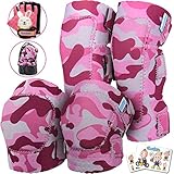 Simply Kids Knieschoner Kinder - Innovativen Knie und Ellenbogenschützer Kinder mit Fahrradhandschuhe - Protektoren Kinder zum Laufrad, Fahrrad, Skateboard, Schoner Inliner (L, Rosa Camo)