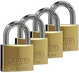 ABUS Vorhängeschloss Messing 65/40 - 4er Set, gleichschließend - Kellerschloss, Spindschloss u. v. m.- Messing-Schlosskörper - gehärteter Stahlbügel - ABUS-Sicherheitslevel 5