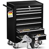 MASKO® Werkstattwagen - 7 Schubladen, schwarz | Abschließbar | Massives Metall | Mobiler Werkzeug-Wagen ohne Werkzeug | Profi Werkstatt-Wagen unbestückt| Rollwagen zur Werkzeugaufbewahrung mit Schloss