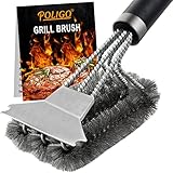 POLIGO Grillbürste Und Schaber Mit Deluxe-Griff Grill-Reinigungsbürste Für Die Grillreinigung Sichere Draht-Edelstahl-Grillbürste Für Gas-Infrarot-Holzkohle-Porzellangrill