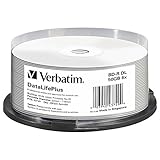 Verbatim BD-R DL Blu-ray Rohlinge 50 GB, Blu-ray-Disc mit 6-facher Schreibgeschwindigkeit, 25er-Pack Spindel, großflächig bedruckbar, Blu-ray-Disks für Video- und Audiodateien