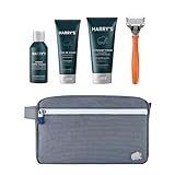 Harry's Geschenk-Set - Nassrasierer für Männer mit orangefarbenem Griff und 5-Klingen Rasierklinge, Rasiercreme 100ml, After-Shave-Balsam 50ml, Gesichtsreiniger 150ml und Kulturtasche