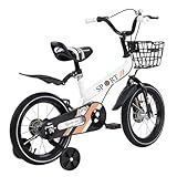 Kinderfahrrad 14 Zoll, Freizeitfahrrad, Fahrrad für Jungen und Mädchen, 3 Jahre bis 5 Jahre, Weiß