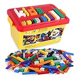 burgkidz Bausteine 520-teiliges Set, 500 Grundbausteine in 10 Farben Inklusive Räder, Fenster und Türen, Schüttgutblock mit wiederverwendbarer Aufbewahrungsbox für Kinder 4-8 Jahre Jungen Mädchen