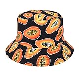 Fischerhut mit Papaya-Print, Bordüre für Herren, Outdoor-Ausflug, Damen, Beckenhut Damen Regenhut Wasserdicht (Black, One Size)