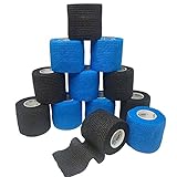 Selbstklebende Bandagen, 5 cm x 4,5 m, elastisch, selbstklebend, für Tierarzt-Wrap, menschliche Sportpflege, einschließlich Handgelenk, Knöchel, Knie (6 Rollen, blau, 6 Rollen schwarz)