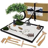 LuXianYS Japanischer Zen-Garten für den Schreibtisch,12x8 Zoll Home Zen Garten Set,Japanisches Zen Sand Garten Miniatur Geschenk Set Mini-Zen-Garten für zu Hause, Büro Ornament