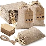 25 Stück Jute-Geschenktüten mit Kordelzug und 25 Stück Geschenkanhänger, 10x15cm wiederverwendbare Geschenktüten, Jutebeutel, Tasche für Hochzeitsgeschenke, Party, Schmuckbeutel, Weihnachten