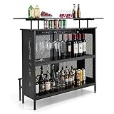 COSTWAY Bartisch Küche, Küchentheke mit Stauraum und Fußstütze, Theke Bar mit Metallrahmen, verstellbare Füße, 120 x 50 x 106,5 cm, schwarz, Rechteckig