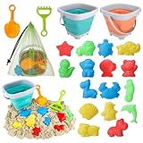 Lvefyti 21 Stück Sandspielzeug Set Strandspielzeug Kinder Sand Spielzeug mit Sandschaufel,Faltbares Eimer,Sandformen,Netzbeutel Sandkasten Spielzeug für Ab 1 2 3 4 5 Jahre Mädchen Junge