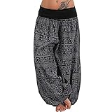 Generisch Damen Freizeithose mit dekorativem Druck lässige Weite Hose Bequeme Lockere Passform für trendbewusste Frauen (Black, XXXL)