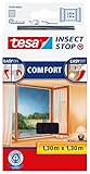 tesa Insect Stop COMFORT Fliegengitter für Fenster - Insektenschutz mit Klettband selbstklebend - Fliegen Netz ohne Bohren - anthrazit (durchsichtig), 130 cm x 130 cm