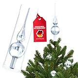 SantaTime Weihnachtsbaumspitze Echtglas glänzend 28cm - Extra Festliche Christbaumspitze aus Glas inkl. Aufbewahrungsbox - Perfekte Tannenbaumspitze (Silber glänzend)