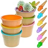 WSAMJIN 6 Stück Eisbecher Mit Löffeln, Niedlich Dessert Schalen Set Bunte Eisschalen Kinder Eisbecher Dish Cup Set für Essen, Familie, Camping, Weihnachten Party - 9.5×7×6.5 cm