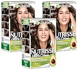 Garnier Nutrisse Dauerhafte Pflege-Haarfarbe mit nährenden Fruchtölen, Coloration mit 8 Wochen Halt, Ultra Crème Tönung, 040 Chocolate, 3er Pack