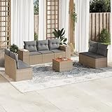 Faroom Gartenlounge Outdoor mit Stauraum Ecklounge Klein Garten Lounge Sofa Outdoor Sitzecke Balkon Loungemöbel Gartensofa Ecksofa Balkonmöbel Rattansofa Couch Beige und Grau 8-tlg-Type-196