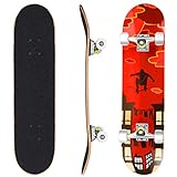 WeSkate Skateboard Anfänger-31x8 Komplette Cruiser für Kinder Jugendliche Erwachsene, 7-Lagiger Kanadischer Ahorn Double Kick Deck Concave mit ABEC-7 Kugellager, Belastung 100kg, rot, 3108-1-EU