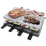 YRHome 1400W Raclette Grill für 8 Personen mit Steinplatte und GrillplatteTischgrill- 8 Pfannen und Holzspatel Stufenlos Regulierbare Temperatur Multi-Grill
