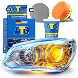 ATG® Scheinwerfer Aufbereitung Set – Scheinwerfer Polierset für matte & vergilbte Kunststoffscheinwerfer, inkl. Schleifpapier, Polierpaste & UV-Versiegelun