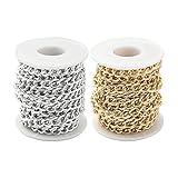 Vasemele Aluminium-Panzerketten 2 Rollen 5m Gedrehte Kette mit Spule Panzerketten Aluminium Ungeschweißt Ungeschweißt Gedrehte Kette Panzerkette aus Aluminium Gliederkette Gold Silber 10 * 6,5 mm