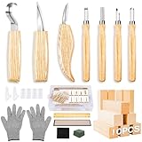 HOMCA Holz Schnitzwerkzeug Set, 23 in 1 Schnitzset mit 7 Schnitzmesser für Kinder&Erwachsene, Holzwerkzeug für Anfänger/Profis Schnitzen mit Schnittfeste Handschuhe und Schleifsteine (Log-Farbe)