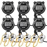 Digital Sport Stoppuhr Timer,6 Stück Handheld Chronograph,Digitaler Sport Stoppuhr Timer Kommt Mit 6 Pfeifen,wasserdichte,Wecker,Kalender,Digitale Stoppuhr Für Sport,Schwimmen(Schwarz)