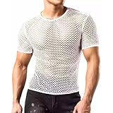 XNIVUIS Herren Unterhemd Netzstruktur Sexy Transparent T Shirt Herren Muskel Transparent Shirts Netz Unterhemd Herren Netzhemd Tank Tops Unterwäsche Reizwäsche Disco Party Kostüm Streetstyle (Weiß)