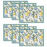 Artoid Mode Blau Zitrone Sommer Platzsets 6er Set, 30x45cm Couchtisch Urlaub Tischsets Waschbar Platzdeckchen Küche Party Deko