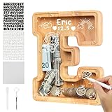 flintronic Spardose Kinder, Spardose Personalisiert aus Holz, Retro Sparbüchse Aufbewahrungsbox, Geldgeschenk Kinder, Taufgeschenke für Junge/Mädchen, Einschulung (E)