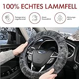 Walser Lammfell Lenkradbezug Anthrazit Lammfell, Winter Lenkradwärmer, Auto Lenkradschutz, Weicher Lenkradschoner