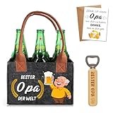 Geschenk für Opa, Hochwertige Filz-Biertasche für 6 Flaschen mit Flaschenöffner & Grußkarte – Ideales Papa Geschenk für Männer, Geburtstagsgeschenk für Opa, Herren Lustige Geschenk für Opa