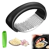 Knoblauchpresse Wippe,Knoblauchpresse Edelstahl Multifunktional Garlic Press mit Silikonschäler und Reinigungsbürste Knoblauchwippe Spülmaschinenfest (YSQ-HEI)