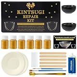 deuvuo Kintsugi Reparatur Set, 21 Pcs Japanisches Kintsugi Set Gold Zum Einfachen Wiederbeleben Ihrer Zerbrochenen Keramik, Porzellan, Tasse, Schüssel, Glas, Vase - Kintsugi Repair Kit Für Anfänger