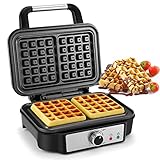 Belgische Waffel, Doppel Waffeleisen mit 5 Bräunungsstufen, 2 Rechteckige Waffeln, Waffeleisen 1000 Watt für Einstellbare Temperatur, Antihaftbeschichtung, Edelstahl