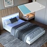 Juskys Polsterbett Paris 120x200 cm - Bett komplett mit LED-Beleuchtung, Matratze und Lattenrost - Kunstleder Bezug - weiß - Jugendbett