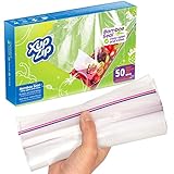 50 x Premium-Gefrierbeutel zur Aufbewahrung von Lebensmitteln von XupZip™ | 2,27 L, wiederverwendbar, Hochleistungskunststoff | Luftdichter & auslaufsicherer Bambusverschluss | BPA-frei