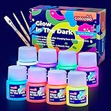 colozoo Glow in the Dark Acryl Farben Set | 8x20ml Fluoreszierende Farbe + 3 Pinsel | Die Nachtleuchtend Acrylfarben sind Dauerhaft auf jede Oberflächen