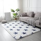 Nyescasa Hochflor Teppich Langflor Wohnzimmer Teppich Modern Flauschig Weich Rechteckig Teppich für Wohnzimmer Kinderzimmer Schlafzimmer Flur Läufer Weiß Shaggy Stern Teppich Innen 60x120cm