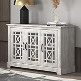 Galano Isadora Sideboard mit 3 Türen, Akzentmöbel, Aufbewahrungsschrank für Wohnzimmer, Flur, Küche, Buffettisch, 39,8 cm T x 116,1 cm B x 74,4 cm H, Staubgraue Eiche