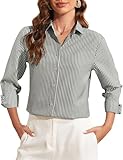 Rapbin Bluse Damen Langarm Gestreifte Blusenshirt V Ausschnitt Button Down Hemd Oberteile Baumwolle Elegante Hemdbluse Casual Büro Basic Shirt Business Outfit Schwarz-weiß gestreift XL
