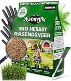 Natureflix BIO Herbstrasendünger mit Langzeitwirkung | Frost- & Winter-Rundumschutz| Organischer Rasendünger verdrängt Moos | (Körnung 1-4mm) für Streuwagen | Sicher für Kind & Tier (2,5kg für 70m²)