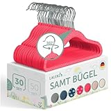 Laleni 30er Set schmale Kinderkleiderbügel mit Samtbezug - rutschfeste Kleiderbügel für Kinder, platzsparende Baby Kleiderbügel, 360° drehbar, Pink gepunktet